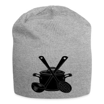 Pfannensuppenlöffel und Schaumlöffel dunkel - Jersey-Beanie - Grau meliert - Vorne
