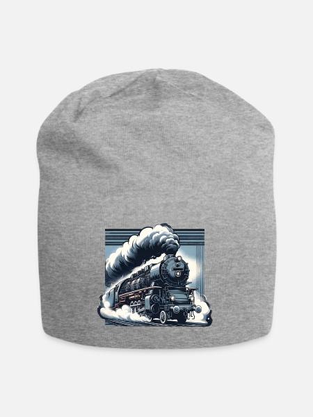 The Power of Steam - Graphic of a Steam Locomotive - Jersey Beanie - heather grey