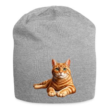 Realistisches orange getigertes Katzenporträt - Jersey-Beanie - Grau meliert - Vorne