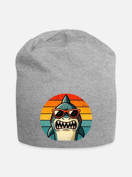 Cooler Hai mit Sonnenbrille - Jersey-Beanie - Grau meliert