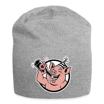 Cochon avec bouteille de célébration - Bonnet en jersey - gris chiné - Devant