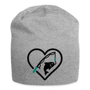 Fishing Heart Fish Rod Nature Passion - Jersey Beanie - heather grey - Front