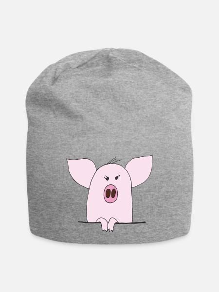 Kuscheliges Pinkes Schwein Cartoon - Jersey-Beanie - Grau meliert
