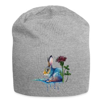 bunter Hase mit Klee - Jersey-Beanie - Grau meliert - Vorne