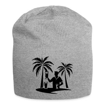 Holiday Palm Trees Beach Silhouette - Jersey Beanie - heather grey - Front