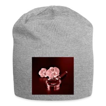 Orchideenblüten und Lupe - Jersey-Beanie - Grau meliert - Vorne