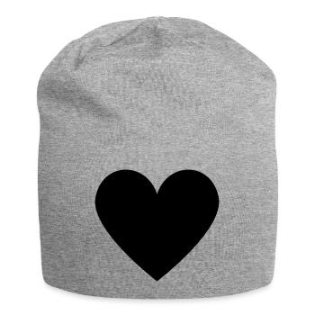 schwarzes Herz - minimalistischer Look - Jersey-Beanie - Grau meliert - Vorne