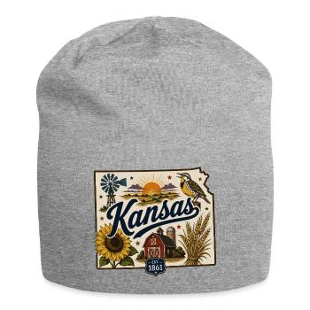 Kansas Sunflower State Vintage Reiseaufkleber - Jersey-Beanie - Grau meliert - Vorne