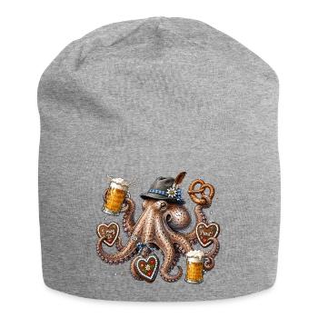 Krake mit Bier Brezel und Trachtenhut - Jersey-Beanie - Grau meliert - Vorne