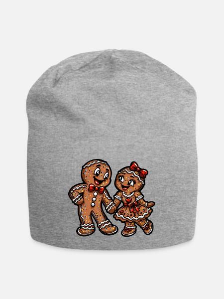 Pfefferkuchen Pärchen Weihnacht Liebe - Jersey-Beanie - Grau meliert