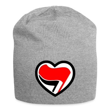 Antifa Logo in Herzform - Jersey-Beanie - Grau meliert - Vorne