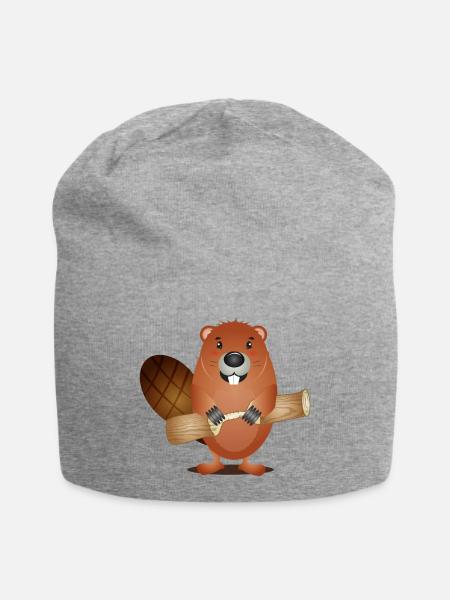 Niedliches Nagetier Biber mit angeknabbertem Holz - Jersey-Beanie - Grau meliert