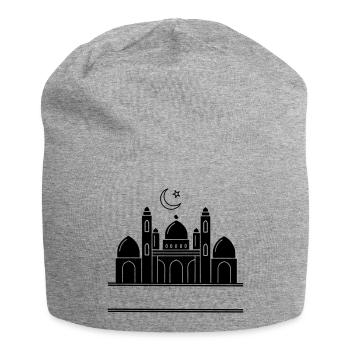 Moschee religiöses Bethaus mit Textleiste - Jersey-Beanie - Grau meliert - Vorne