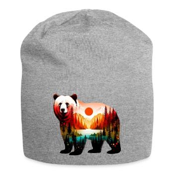 Geschmückter Bär mit Waldlandschaft bemalt - Jersey-Beanie - Grau meliert - Vorne