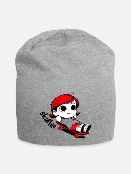 Kathie relaxed auf einem Skateboard - Jersey-Beanie - Grau meliert