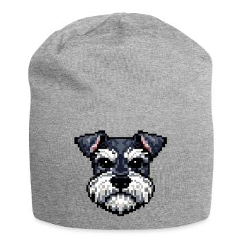 Pixelhunde Schnauzerporträt im Retro-Stil - Jersey-Beanie - Grau meliert - Vorne