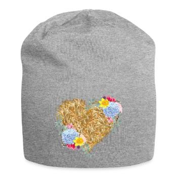 Herz aus Stroh mit Frühlingsblumen - Jersey-Beanie - Grau meliert - Vorne