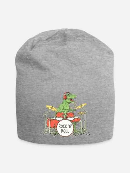 Dino Drummer RocknRoll Illustration - Jersey-Beanie - Grau meliert