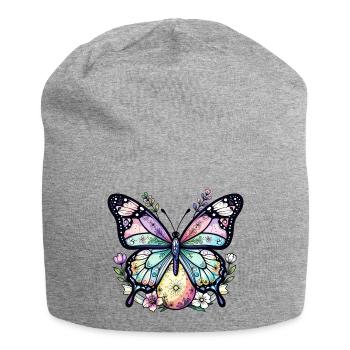 Papillon fleural pastel - Bonnet en jersey - gris chiné - Devant