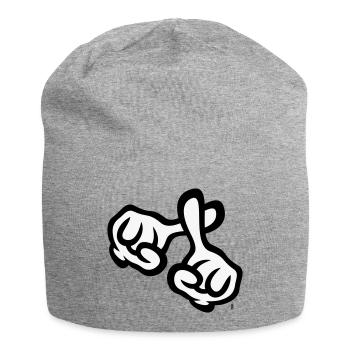 Fingerkreuz (Hände / Kreuz / Bibel / Religion, 2C) - Jersey-Beanie - Grau meliert - Vorne