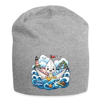 Papierboot Meeresabenteuer - Jersey-Beanie - Grau meliert - Vorne