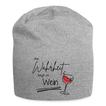 Die Wahrheit liegt im Wein – Weinspruch - Jersey-Beanie - Grau meliert - Vorne