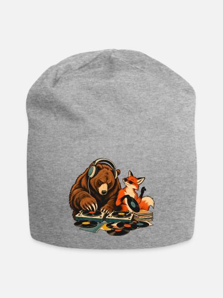 Bär & Fuchs als Vinyl DJs – Musikduo - Jersey-Beanie - Grau meliert