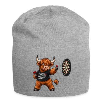 Highland Cattle beim Dart – Lustiges Schottlandmot - Jersey-Beanie - Grau meliert - Vorne