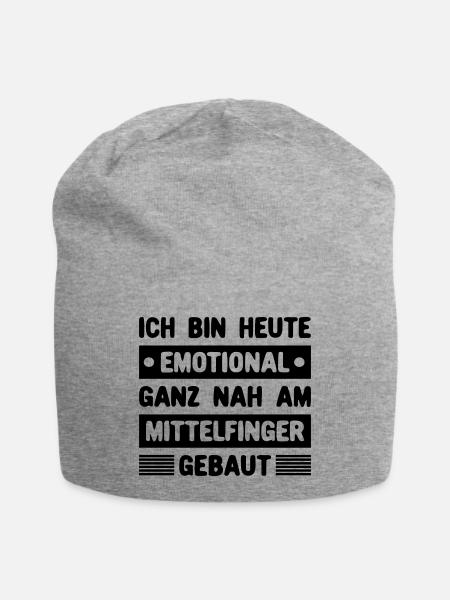 Ich bin emotional ganz nah am Mittelfinger gebaut - Jersey-Beanie - Grau meliert