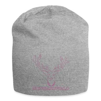Schwarzwald Hirsch - Rand lila - Jersey-Beanie - Grau meliert - Vorne