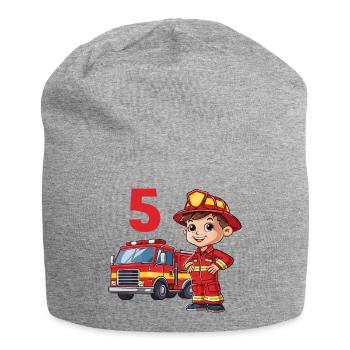 5 anniversaire pompier camion de pompiers camion de pompiers - Bonnet en jersey - gris chiné - Devant