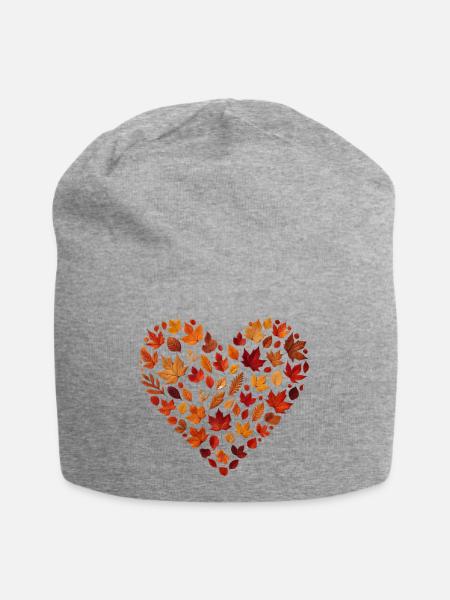 herbstliches Herz, gestaltet aus buntem Herbstlaub - Jersey-Beanie - Grau meliert