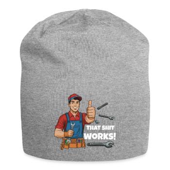 Werkstattheld Spruchdesign, That shit works! - Jersey Beanie - heather grey - Front