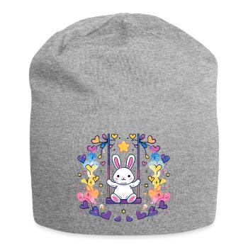 Fröhliches Bunny-Schaukel-Design - Jersey-Beanie - Grau meliert - Vorne