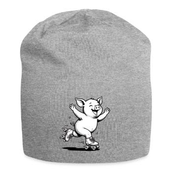 Süßer Rollschuhlaufender Schweinsklittschuhläufer - Jersey-Beanie - Grau meliert - Vorne