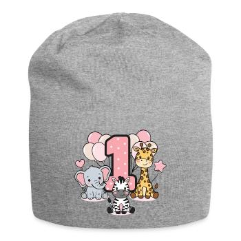 First Birthday Stuffed Animals Safari - Jersey Beanie - heather grey - Front