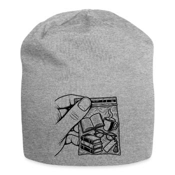 Suchtlesen – Pouch Books, Kaffee & Brille - Jersey-Beanie - Grau meliert - Vorne