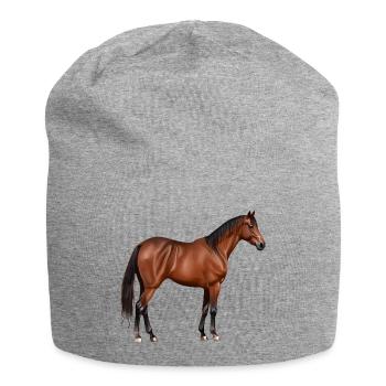 Serafina - braunes Pferd, stehend - Jersey-Beanie - Grau meliert - Vorne