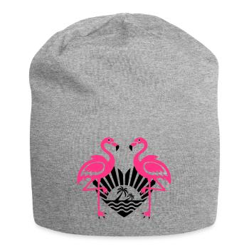 Flamingos Heart Sun Summer Mood Palm Beach 13 - Jersey-Beanie - Grau meliert - Vorne