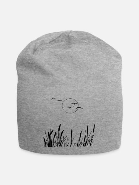 Naturliebe - Vögel, Sonne, Schilf - Jersey-Beanie - Grau meliert