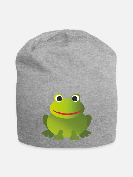 Lustiger Grüner Frosch - personalisierbar - Jersey-Beanie - Grau meliert