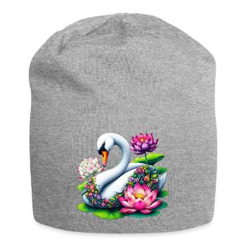 Cygne décoré de fleurs de lotus - Bonnet en jersey - gris chiné - Devant