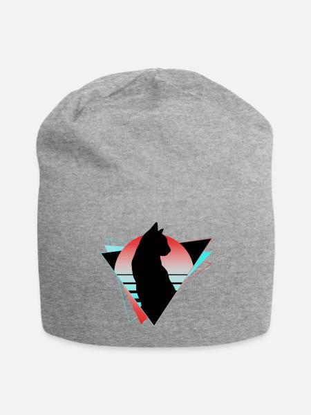 Katze Neon Geometrisch Silhouette Umriss Bunt - Jersey-Beanie - Grau meliert