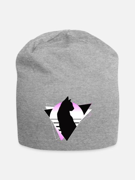 Katze Neon Geometrisch Silhouette Umriss Bunt - Jersey-Beanie - Grau meliert