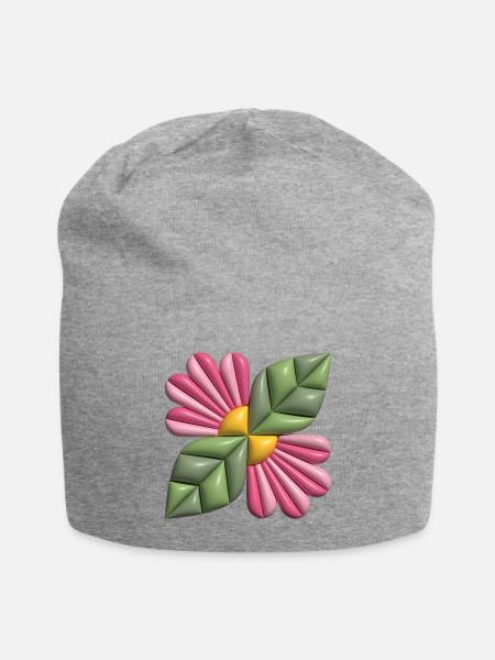 3d-Blumenquadrat - Jersey-Beanie - Grau meliert