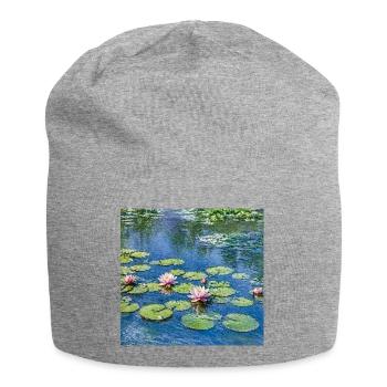 Lilies on a Blue Pond - Jersey Beanie - heather grey - Front