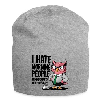 Business owl in suit with coffee - Jersey Beanie - heather grey - Front