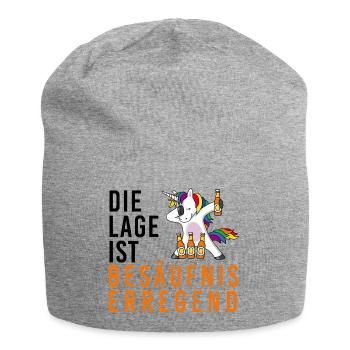 Die Lage ist besäufniserregend, Einhorn, Bier, JGA - Jersey-Beanie - Grau meliert - Vorne