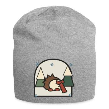 Sleeping Hedgehog in Forest Landscape - Jersey Beanie - heather grey - Front