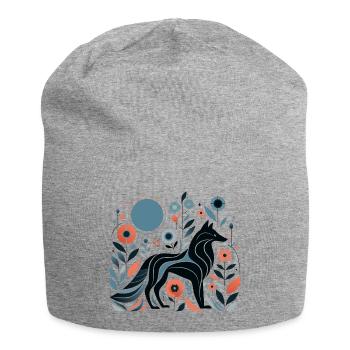 Floraler Wolf - Jersey-Beanie - Grau meliert - Vorne
